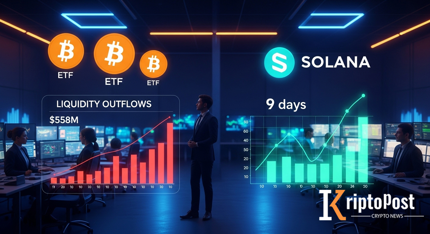 Tüm 12 Bitcoin ETF'sinde 558 Milyon Dolar Çıkış; Solana Dokuz Gündür Fon Girişi Sürdürdü
